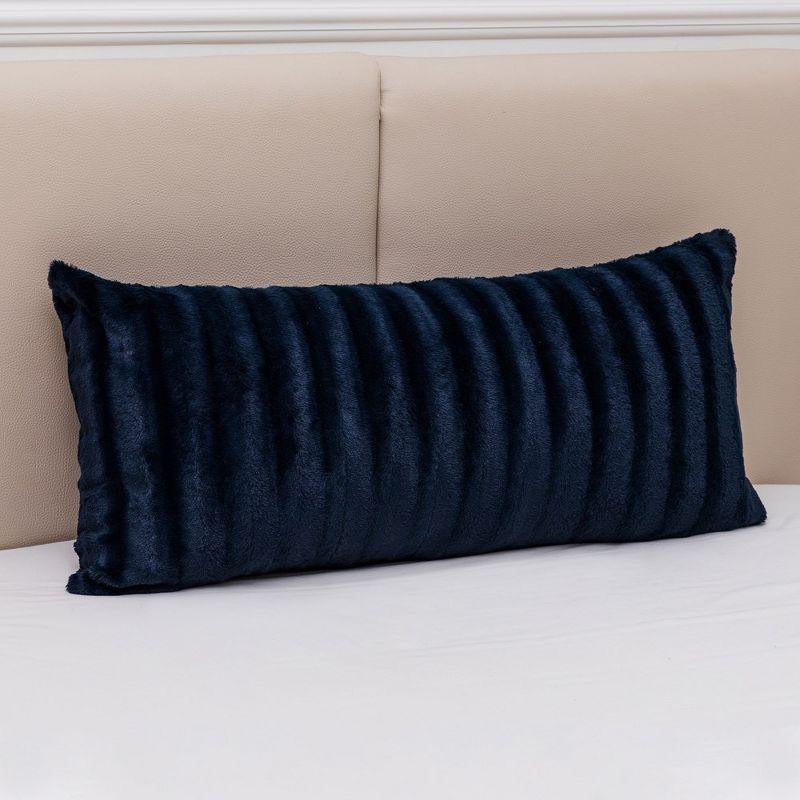 Blue Faux Fur Rectangular Body Pillow with Micro-Plush Side