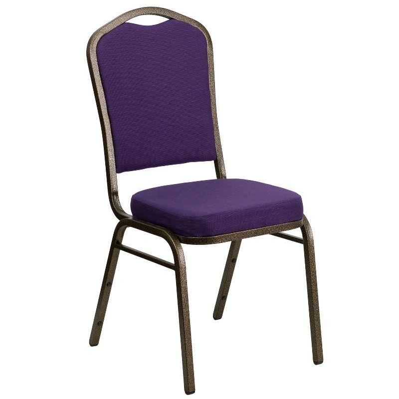 Purple Fabric and Gold Frame Stacking Banquet Chair