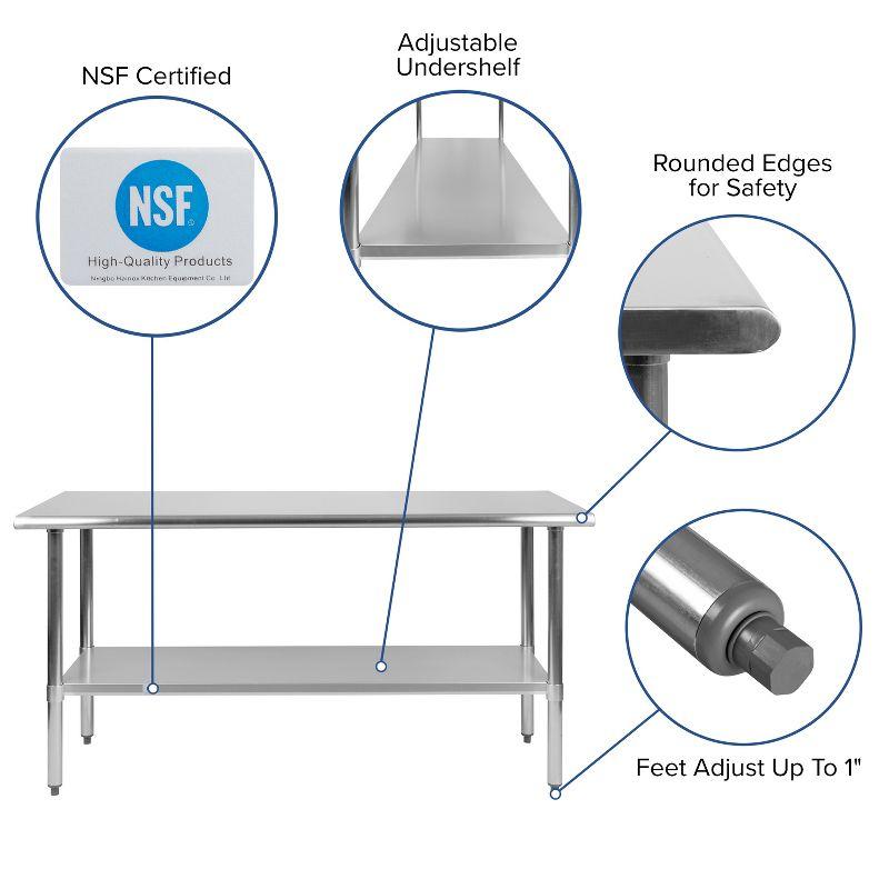 Woodford NSF Certified Stainless Steel Prep and Work Table with Undershelf by Flash Furniture