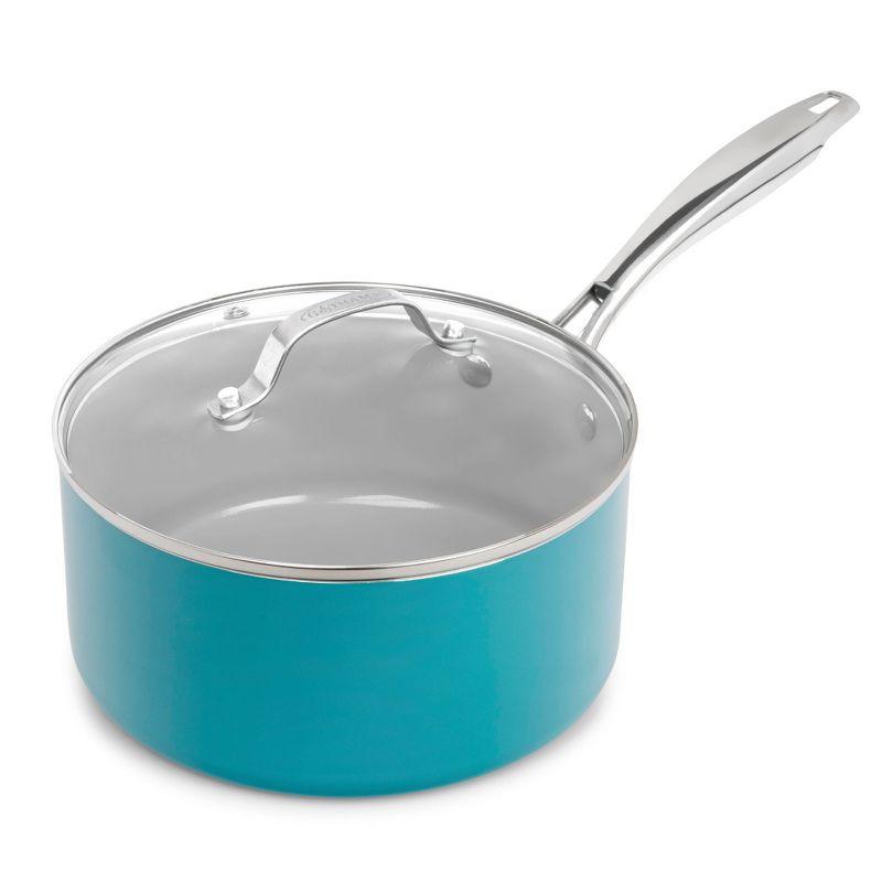 Gotham Steel Aqua Blue 3 QT Nonstick Sauce Pan with Glass Lid
