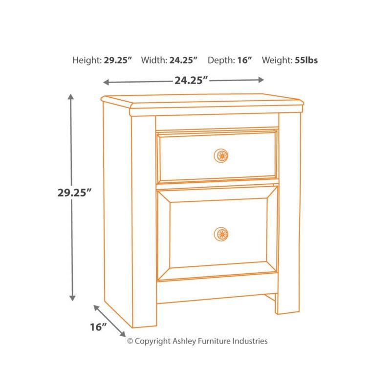 Paxberry Two Drawer Nightstand White Wash - Signature Design by Ashley: Traditional Style, USB Port, Storage Function