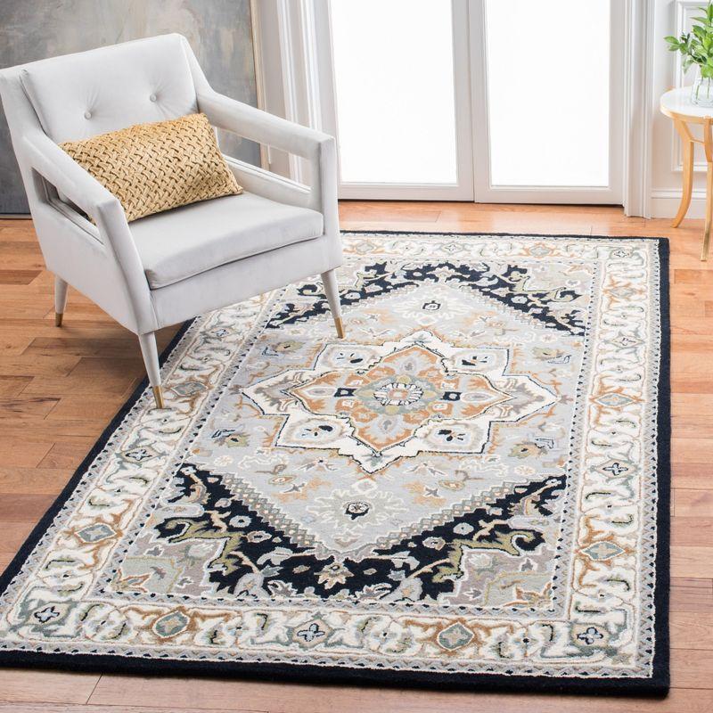 Grey and Navy Hand-Tufted Wool Oriental Area Rug, 4' x 6'