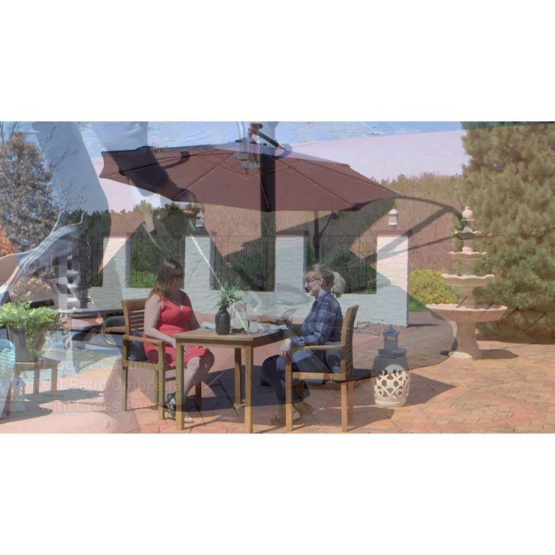 Brown Steel Cantilever Patio Umbrella with LED Lights, 9.5 ft