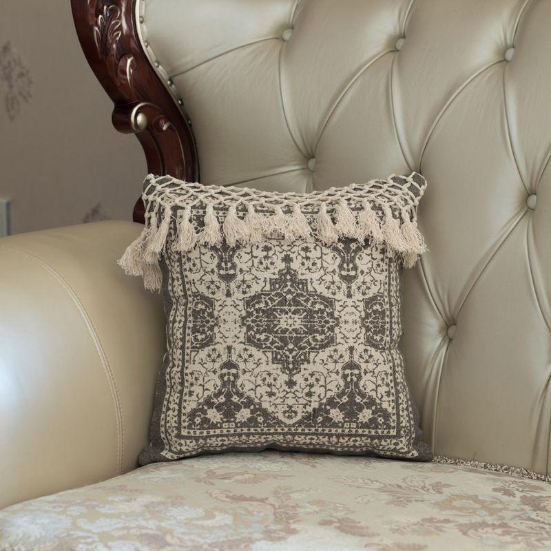 DEERLUX 16" Handwoven Cotton Throw Pillow Cover with Traditional Pattern and Tasseled Top