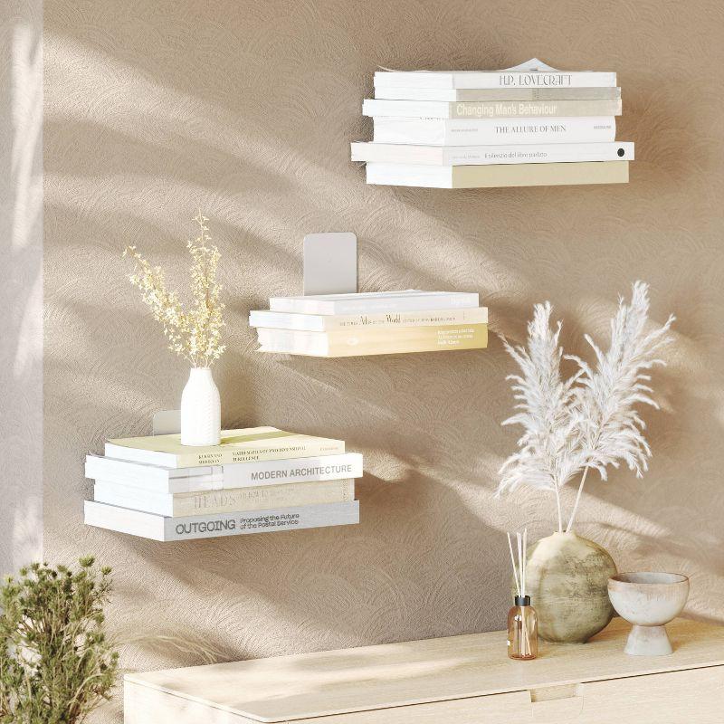 Minimalist Silver Steel Floating Wall Display Shelves, 3-Piece Set