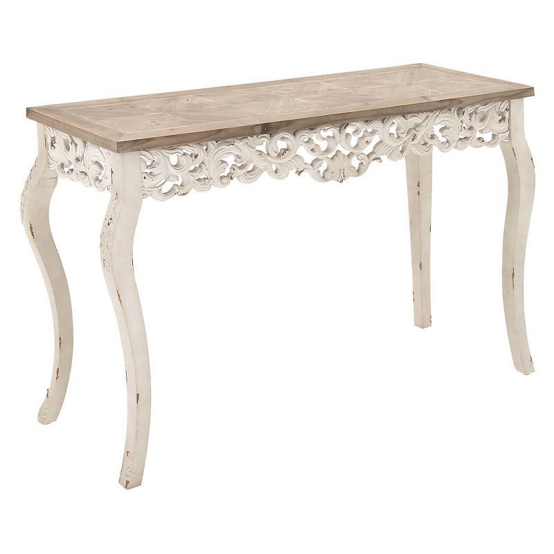 Wood Parisian Design Floral Ornate Detailing Console Table White - Olivia & May