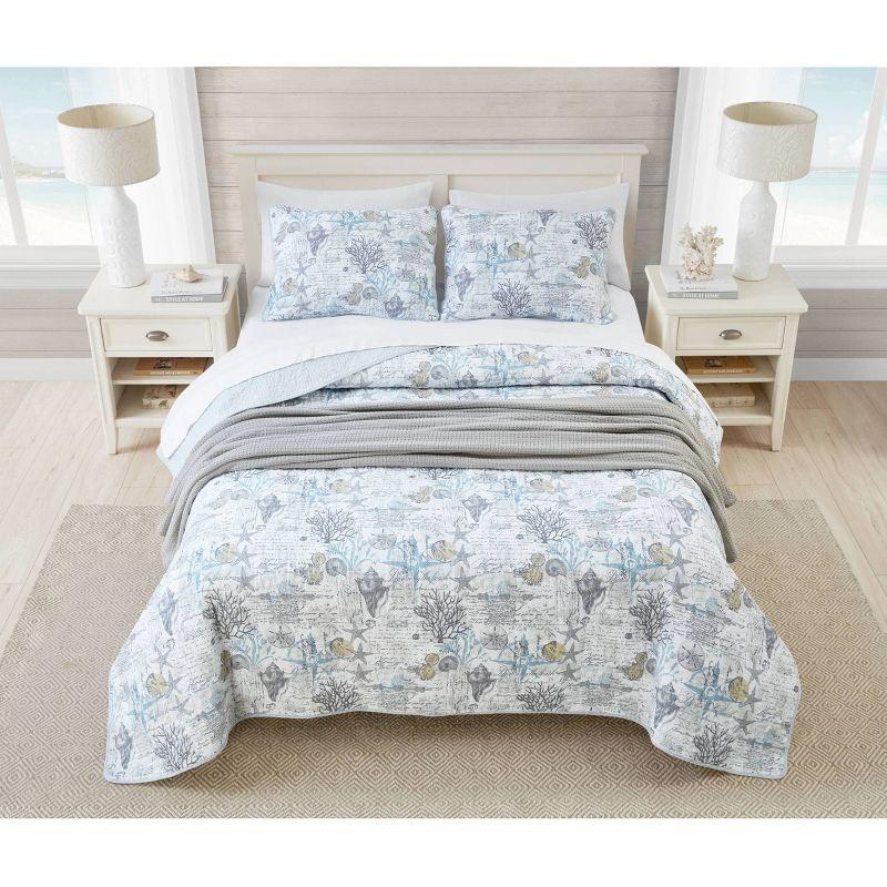 Tommy Bahama Beach Bliss Grey Cotton Reversible Quilt Set