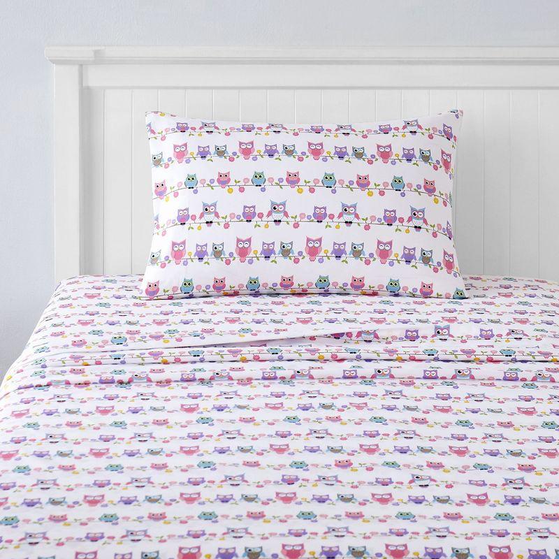 Pink Owl Print Microfiber Twin XL Kids' Sheet Set