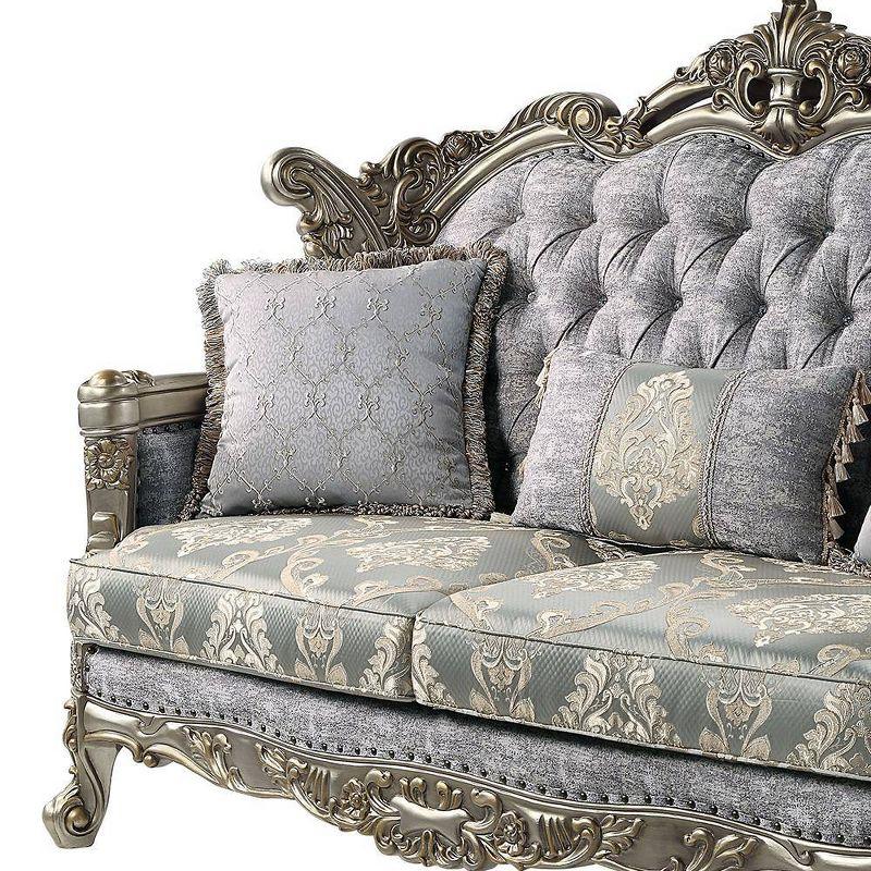 73" Miliani Sofa Fabric and Antique Bronze Finish - Acme Furniture: Leather Upholstery, Wood Frame, Includes 3 Pillows