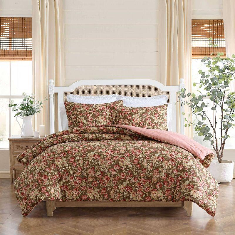 Twin Brown Cotton Reversible Floral Comforter Set