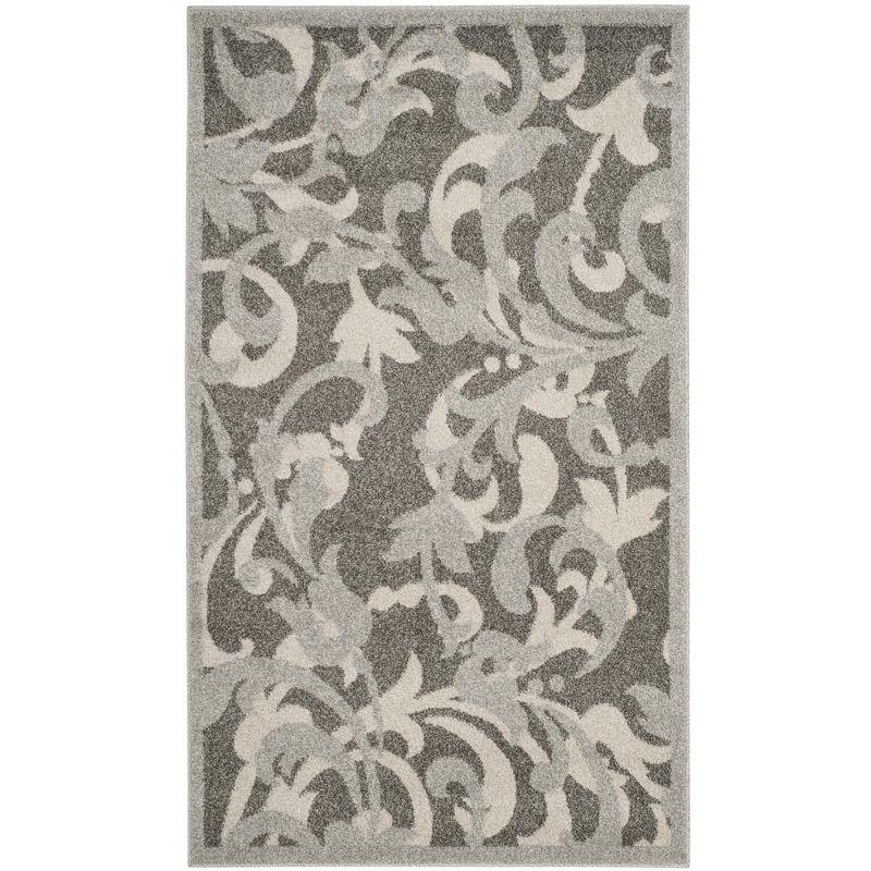 Grey and Light Grey Floral Synthetic Area Rug