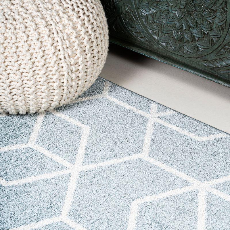 5'x8' Tumbling Blocks Modern Geometric Area Rug, Light Blue/White - JONATHAN Y