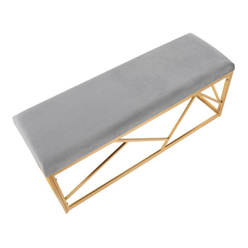 Folia 47" Gold Metal Frame Bench with Grey Velvet Cushion