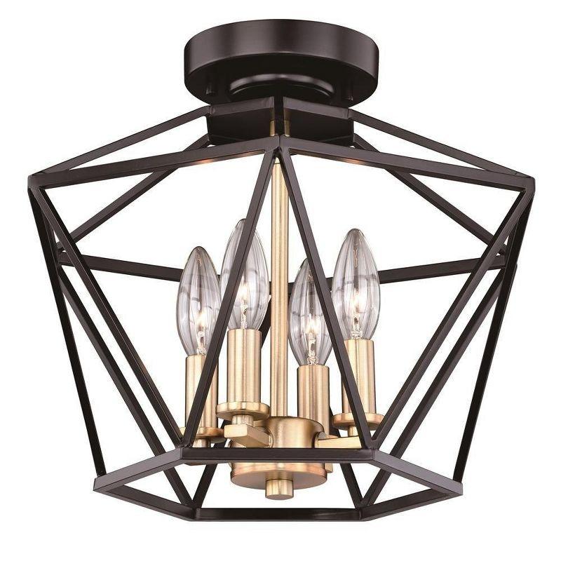 Turin Noble Bronze and Natural Brass Geometric Cage Semi-Flush Mount Light