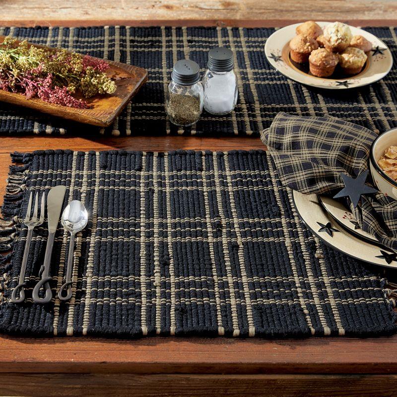 Black and Beige Woven Plaid Fabric Placemats Set of 4