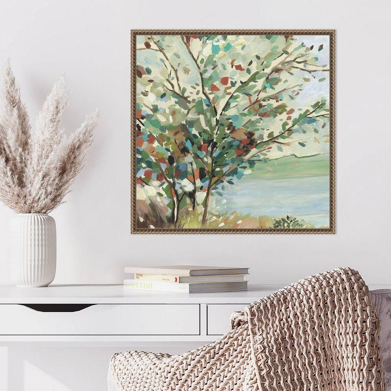 Vibrant Tree Branch Landscape Canvas Print with Brown Frame