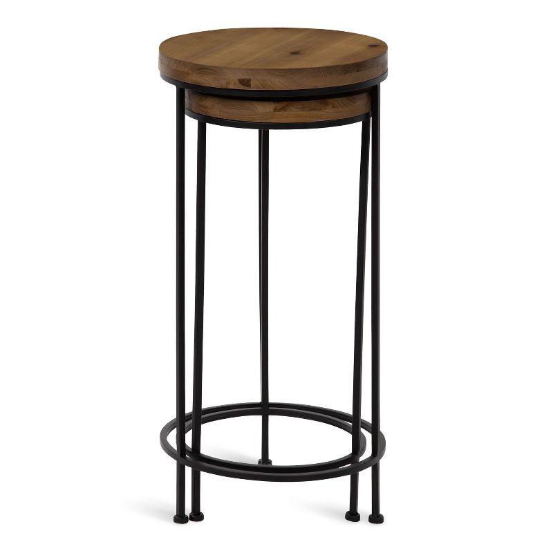 Kate and Laurel Espada Round Metal Nesting Table, 2 Piece, Rustic Brown and Black