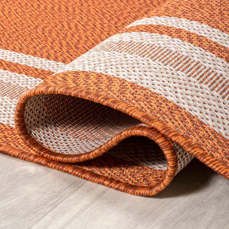 2' x 8' James Modern Border Stripe Indoor/Outdoor Runner Rug, Orange/Cream - JONATHAN Y