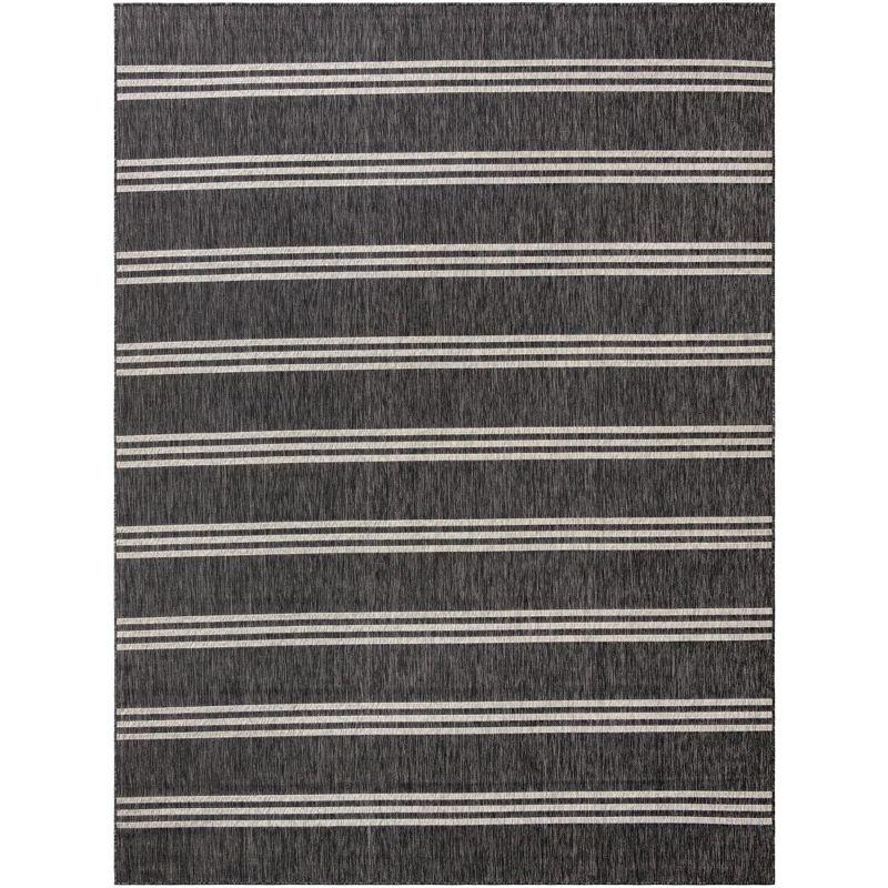 Charcoal and Gray Stripe 9' x 12' Outdoor Synthetic Area Rug