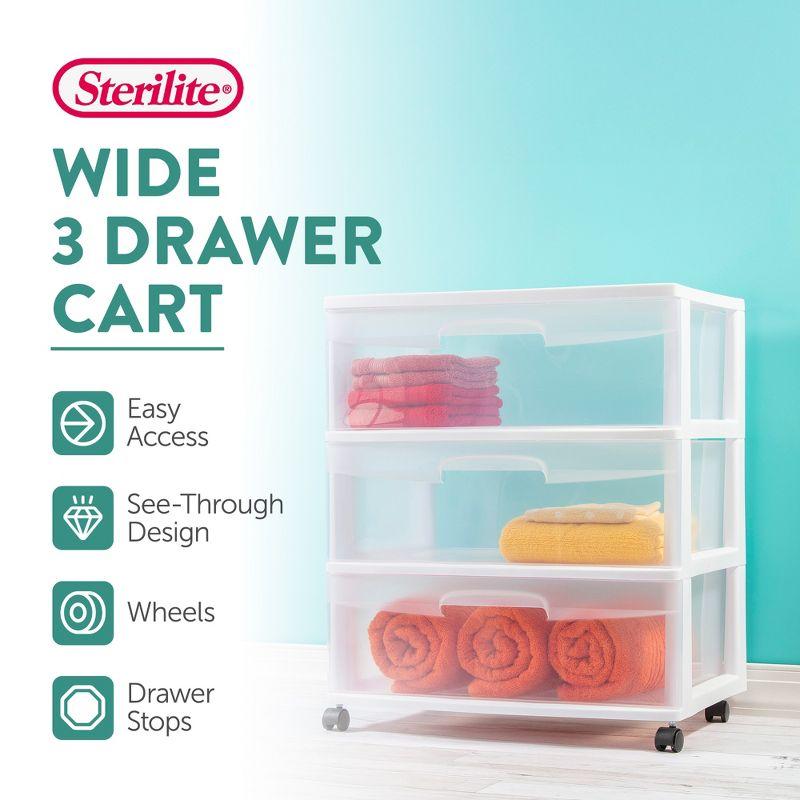 Sterilite Sterilite At Home 3 Drawer Wide Storage Cart Container with Casters (Set of 4)