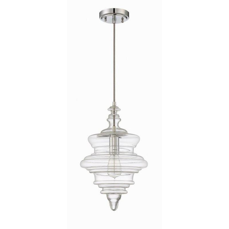 Brushed Polished Nickel Mini Pendant with Burst Glass Shade