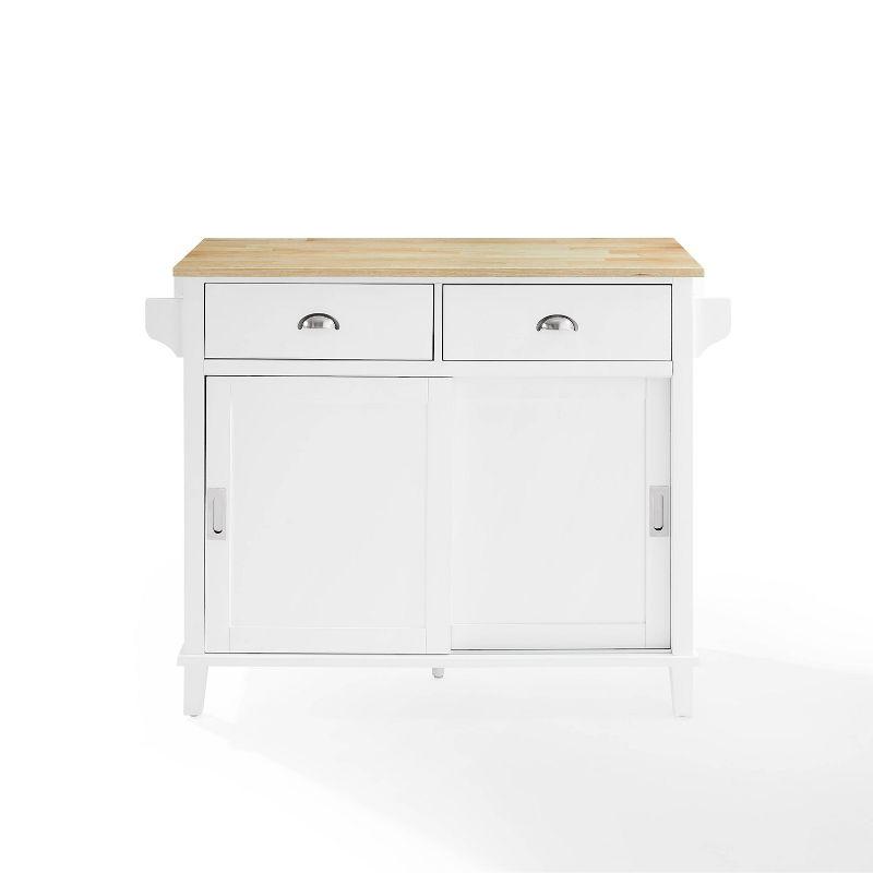 White and Natural Wood Drop Leaf Kitchen Island Cart