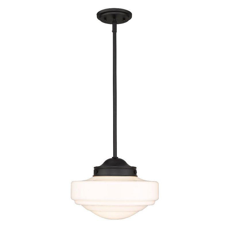 Golden Lighting Ingalls 1-Light Pendant in Matte Black with Vintage Milk Glass