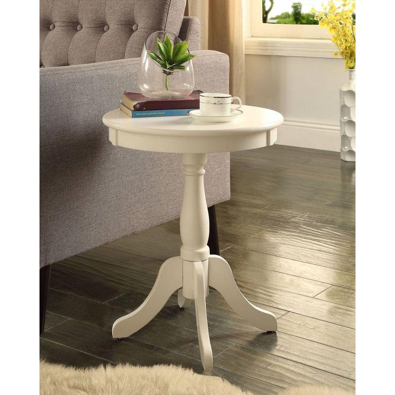 White Solid Wood Round Side Table with Turned Base