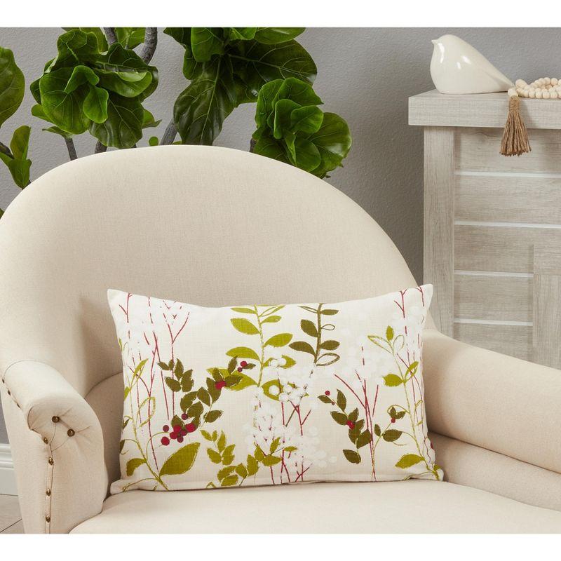 Botanical Bliss Holiday Cotton Throw Pillow Cover 22"x18"