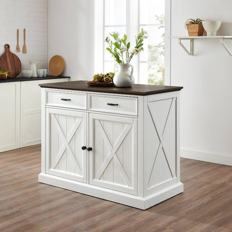 Clifton Kitchen Island Distressed White/Brown - Crosley: Adjustable Shelves, Storage Cart, Farmhouse Design