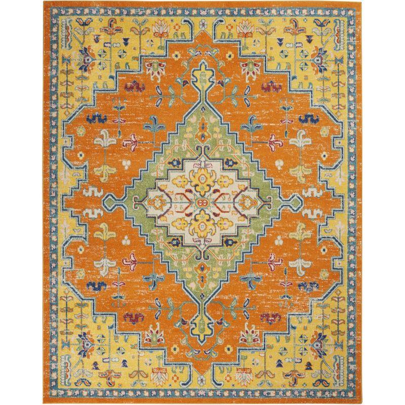 Bohemian Medallion 9' x 12' Orange Multicolor Easy-Care Area Rug