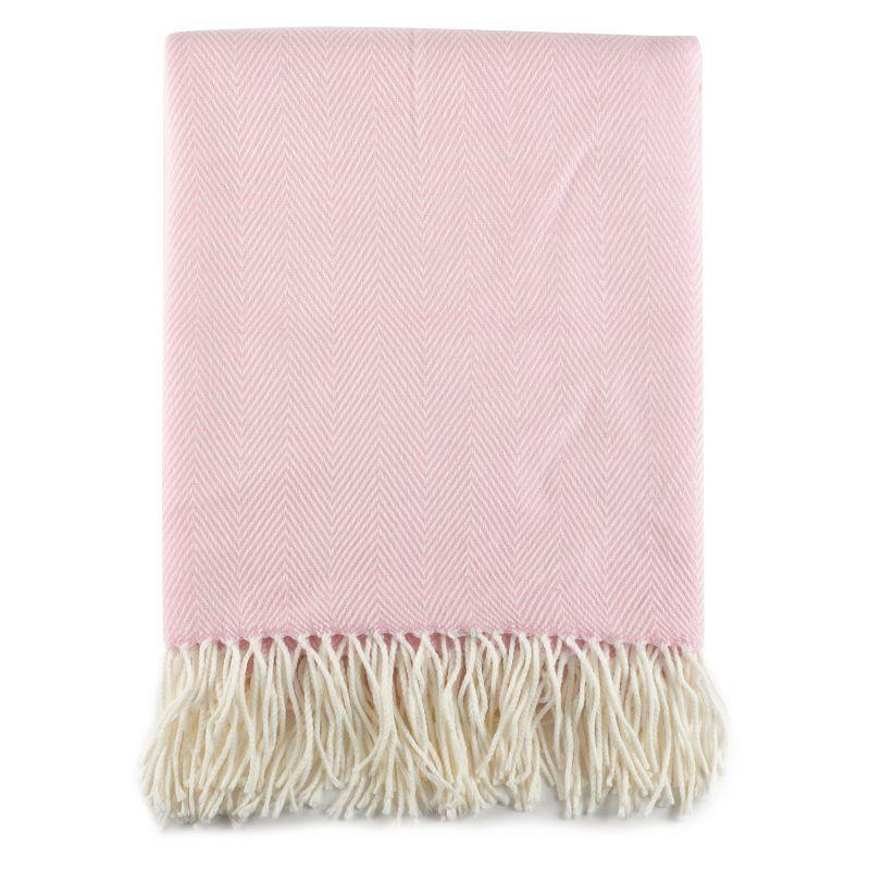 Pink Herringbone Tassel Fringe Full Throw Blanket