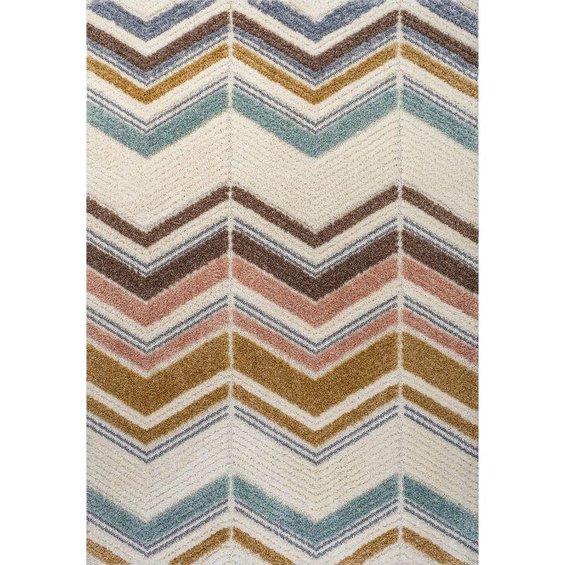 Mid-Century Ivory Chevron Reversible Synthetic Area Rug