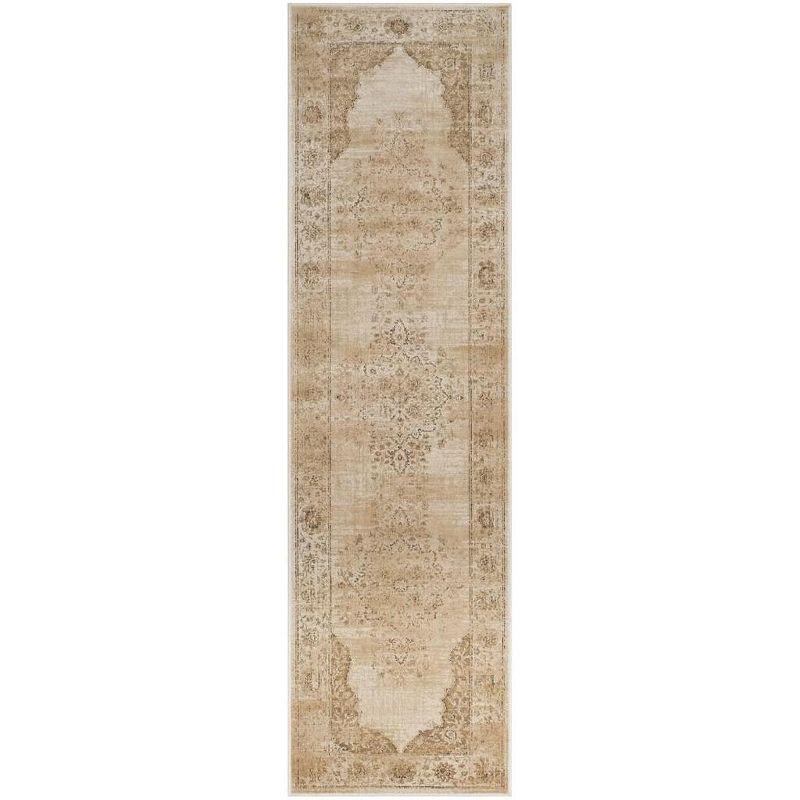 Cream Medallion Hand-knotted Wool Runner Rug