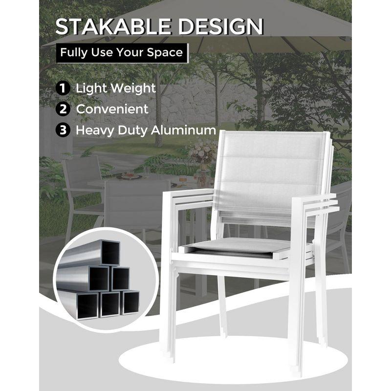 Patio Stackable Chairs Set of 2, Outdoor Aluminum Stacking Dining Chairs with Textilene Fabric for Outdoor, Patio, Deck, Backyard, White