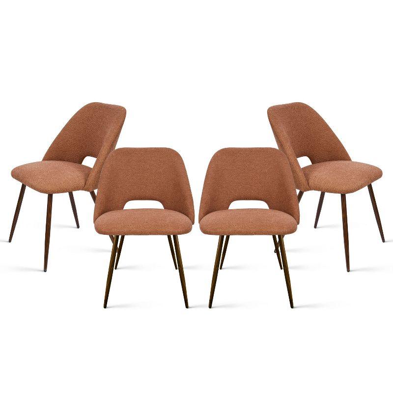 Terra Orange Upholstered Side Chairs with Walnut Legs, Set of 4