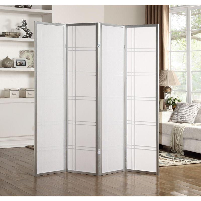 Roundhill Furniture Seto 4-Panel Room Divider Screen, Silver