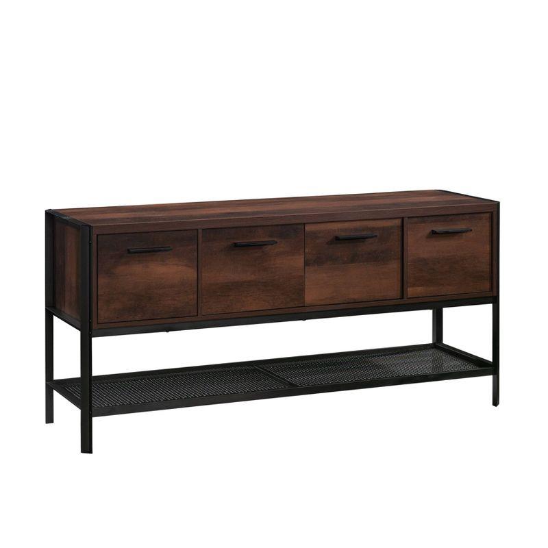 Barrel Oak and Black Metal 2-Drawer Office Credenza