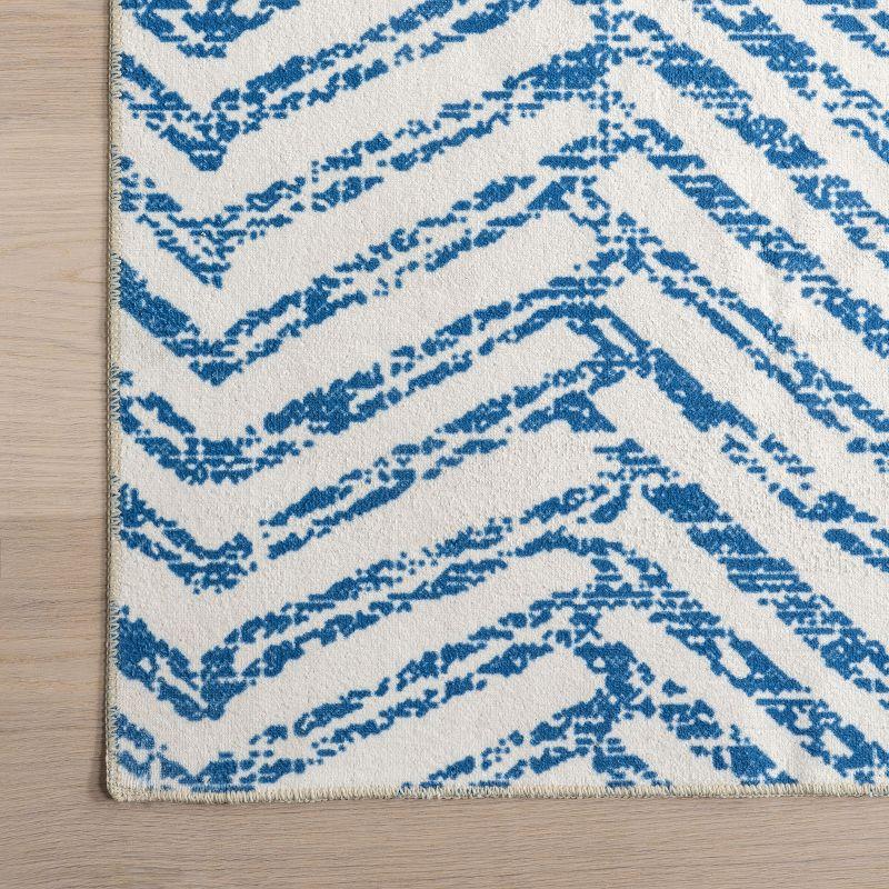 Nuloom Rosanne Herringbone 3x5 Machine Washable Accent Indoor Area Rug for Living Room Bedroom Dining Room Entryway Kitchen, Blue/Ivory