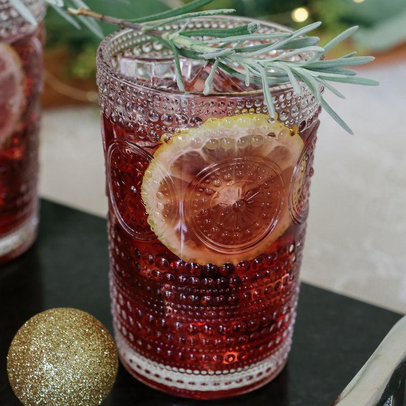 13 oz Clear Hobnail Beaded Floral Vintage Drinking Glasses Set