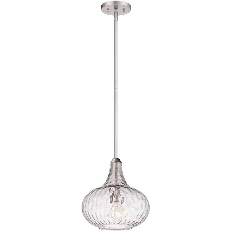 360 Lighting Cora Brushed Nickel Mini Pendant Light 11" Wide Modern Clear Textured Glass Shade for Dining Room House Foyer Kitchen Island Entryway
