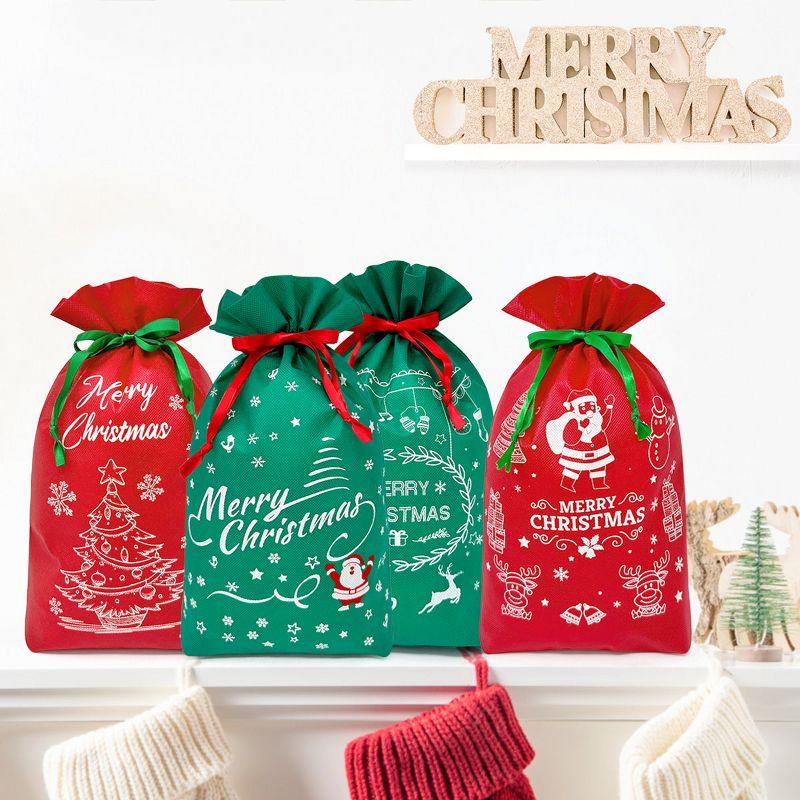 Wrapables Non-Woven Christmas Holiday Drawstring Gift Bags for Party Favors, Goodie Bag, Treats, Gift Wrap, Parties (Set of 8) Red & Green Set of 8