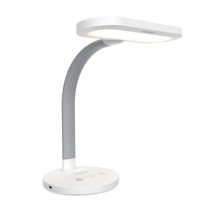 White Adjustable Arc LED Desk Lamp with USB Port