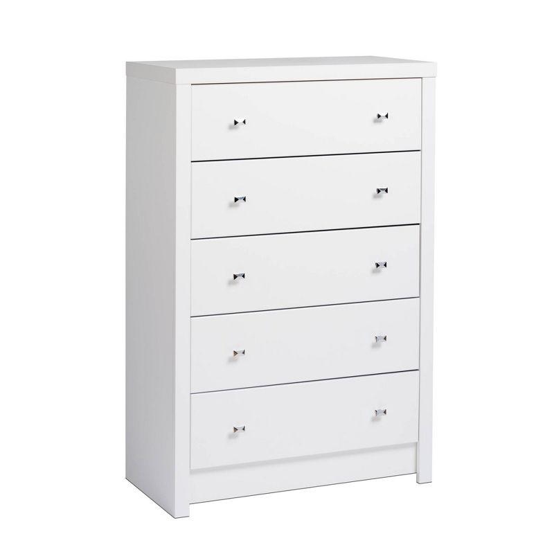 Eleganza White 5-Drawer Glam Chest with Diamond Cut Chrome Knobs