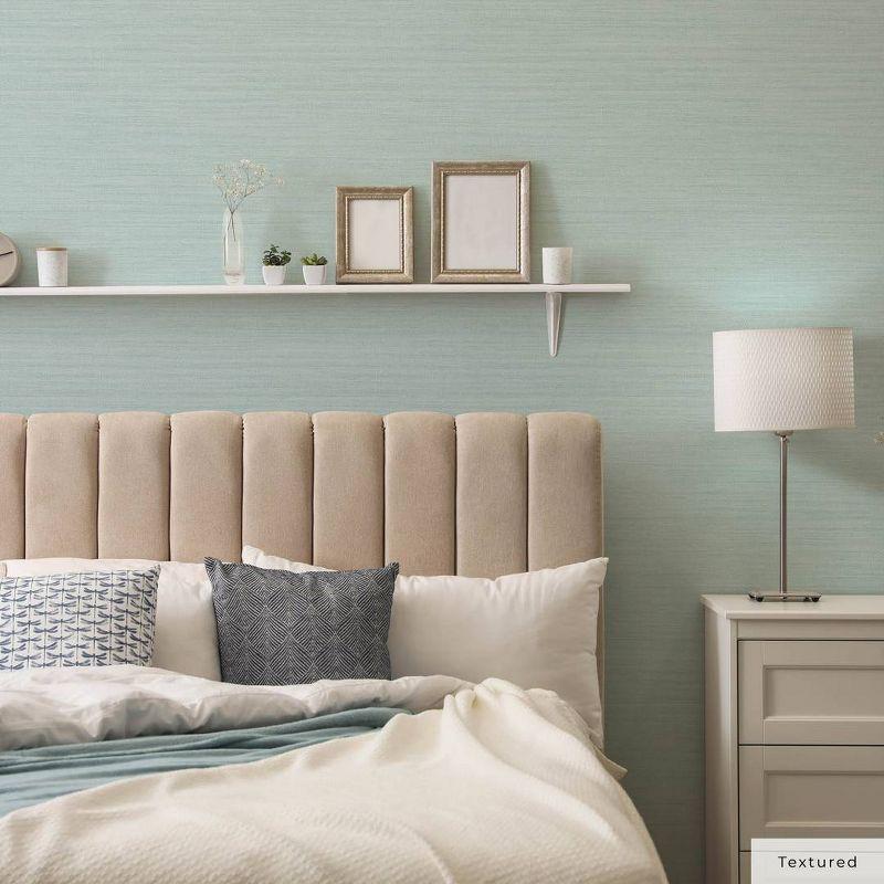 Tempaper & Co.® Faux Horizontal Grasscloth Removable Peel and Stick Wallpaper, Textured Seaglass, 56 sq ft: Vinyl, Prepasted