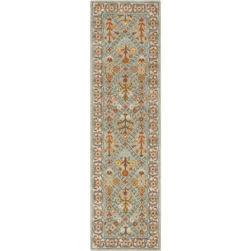 Cream and Blue Wool Hand-Tufted Runner Rug