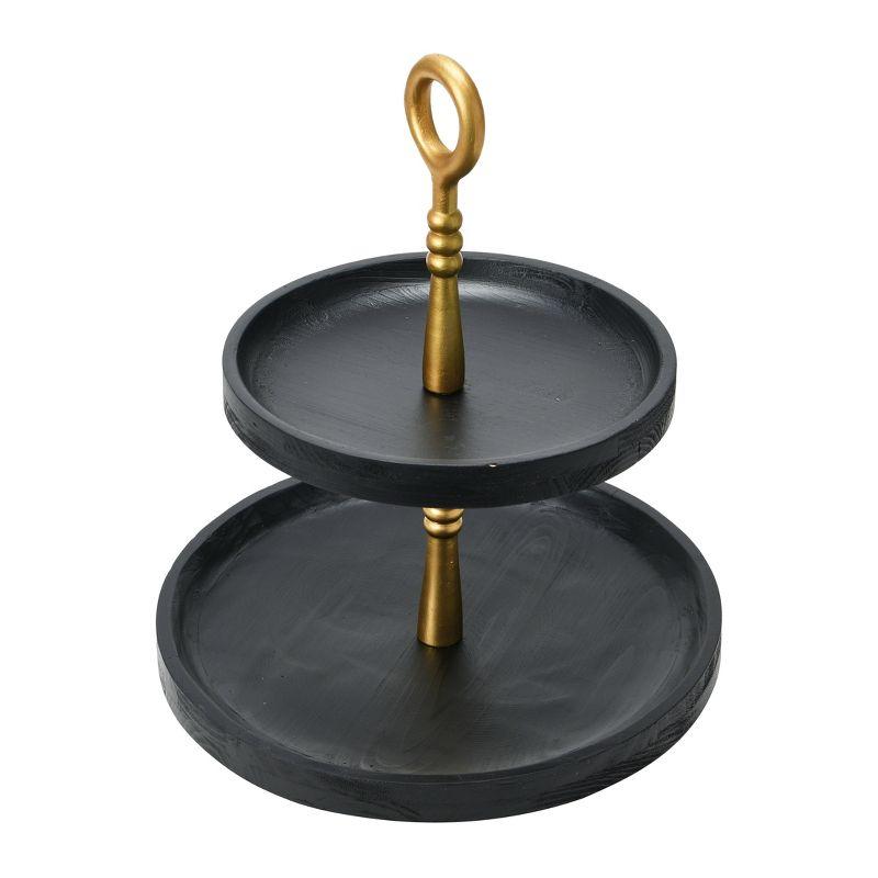Wood 2-Tier Decorative Tray, Black/Gold
