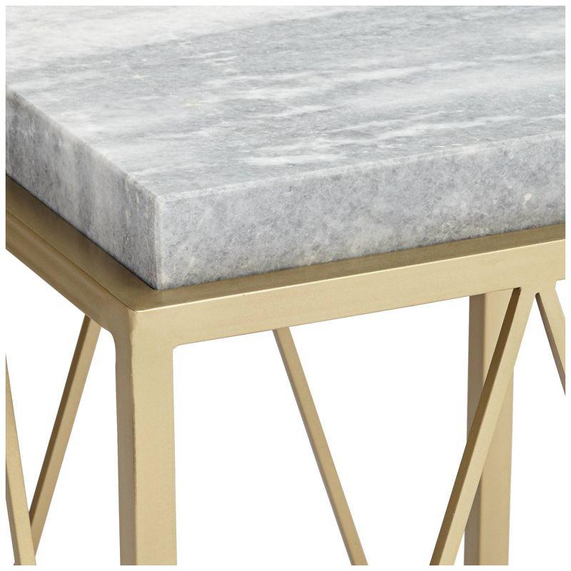 Coast to Coast Accents Modern Gold Powder-Coated Square Accent Table 15 1/2" White Gray Marble Tabletop Open Cage for Living Room