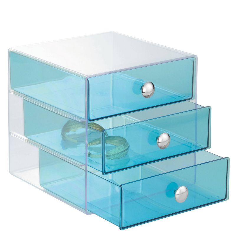 iDESIGN Plastic Original 3-Drawer Desk Organization Set Teal Blue: Desk Organizer Drawers, Stationery Holder, 6.5" Dimensions