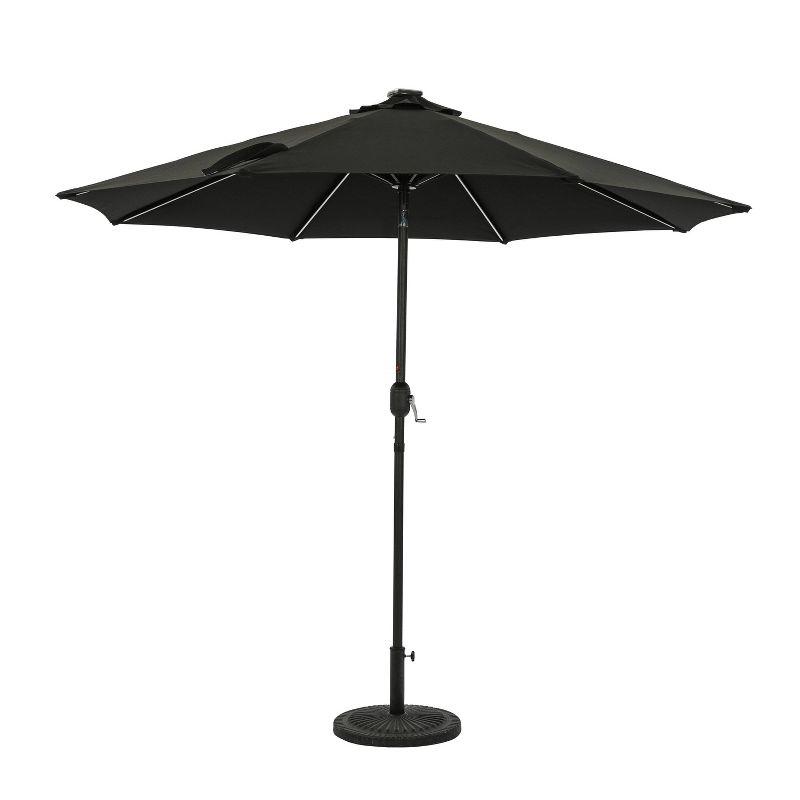 9' x 9' Mirage II Fiesta Market Patio Umbrella with Solar LED Tube Lights Black - Island Umbrella: Weatherproof, UV Protection, Crank Lift
